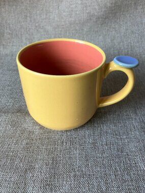 VTG Lindt Stymeist Colorways Mug Thumbprint Handle Japan Yellow/Coral